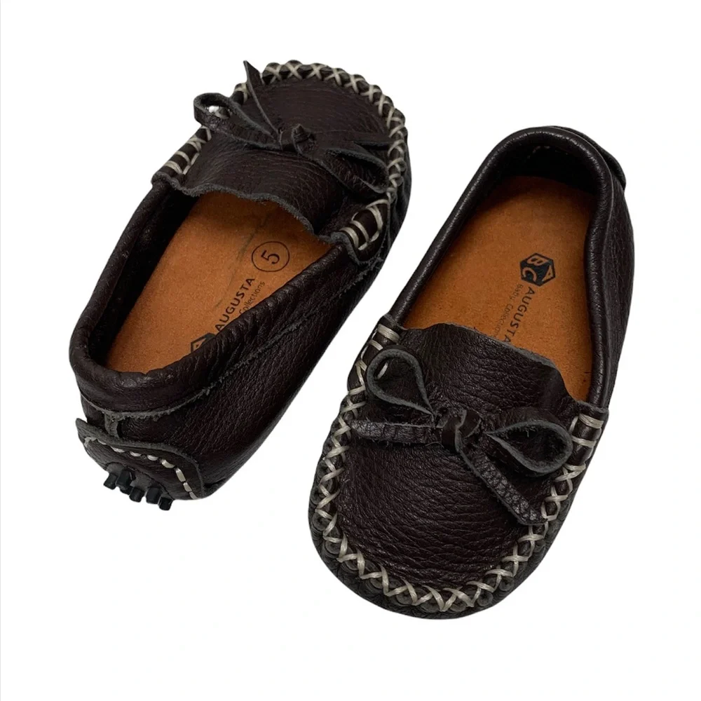 AUGUSTA BABY Loafer Moccasin with Gommino Sole Genuine Leather, brown, 5 toddler